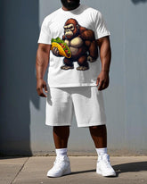 Big & Tall Men's Gorillas with Burritos Print Casual Short Sleeve T-shirt 2-Piece Set